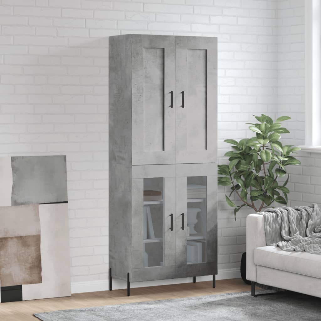 Hoge kast 69,5x34x180 cm bewerkt hout betongrijs
