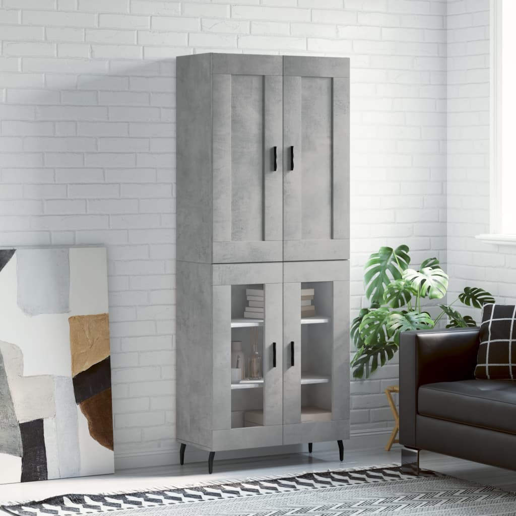 Hoge kast 69,5x34x180 cm bewerkt hout betongrijs