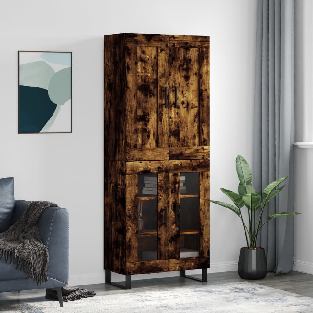 Hoge kast 69,5x34x180 cm bewerkt hout gerookt eikenkleurig