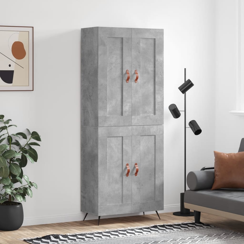Hoge kast 69,5x34x180 cm bewerkt hout betongrijs