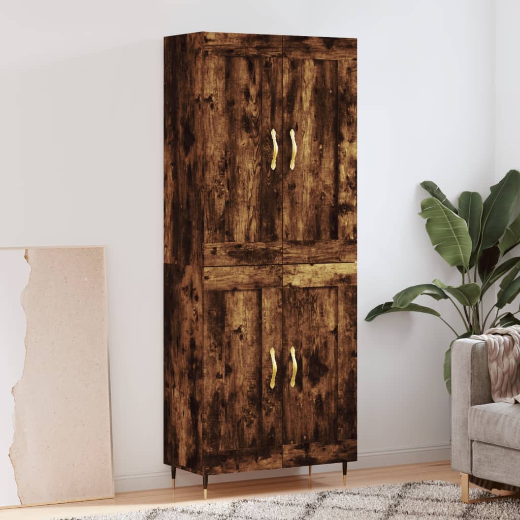 Hoge kast 69,5x34x180 cm bewerkt hout gerookt eikenkleurig – afbeelding 1