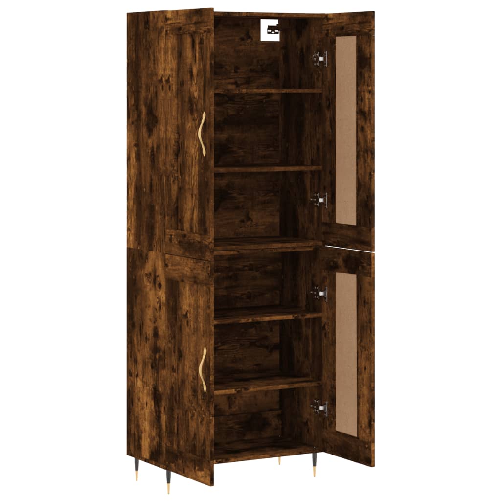 Hoge kast 69,5x34x180 cm bewerkt hout gerookt eikenkleurig – afbeelding 3
