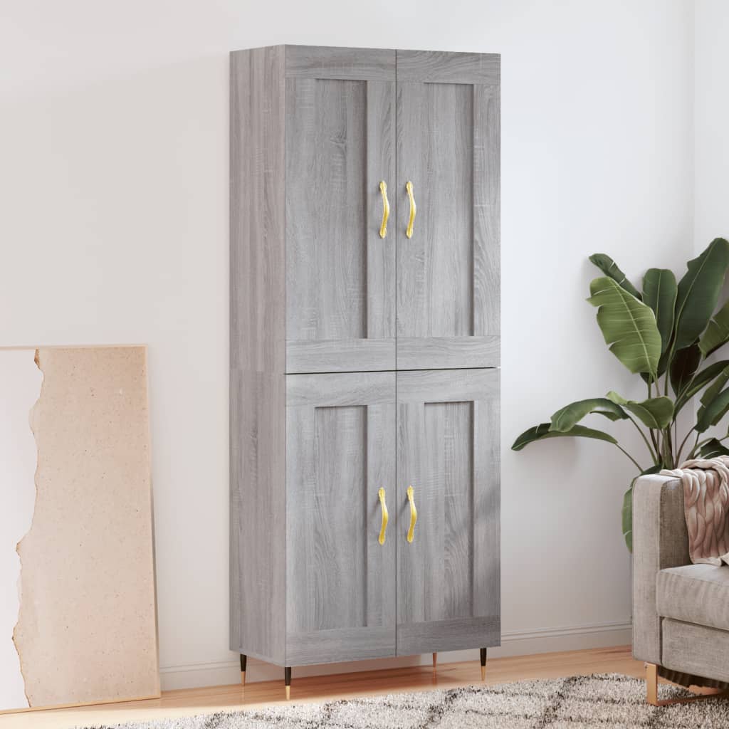 Hoge kast 69,5x34x180 cm bewerkt hout grijs sonoma eikenkleurig