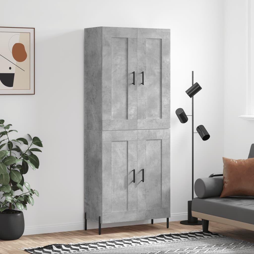 Hoge kast 69,5x34x180 cm bewerkt hout betongrijs