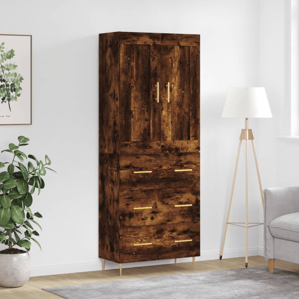 Hoge kast 69,5x34x180 cm bewerkt hout gerookt eikenkleurig