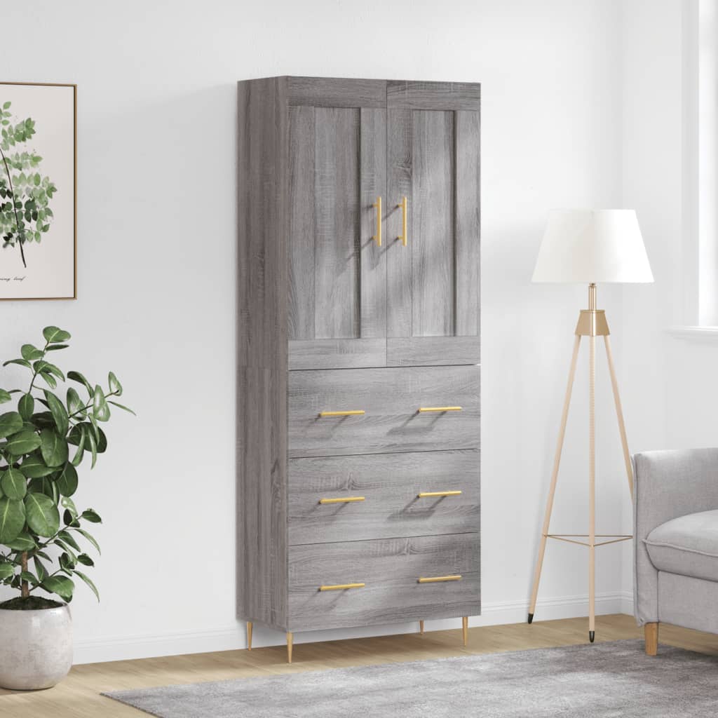 Hoge kast 69,5x34x180 cm bewerkt hout grijs sonoma eikenkleurig – afbeelding 1