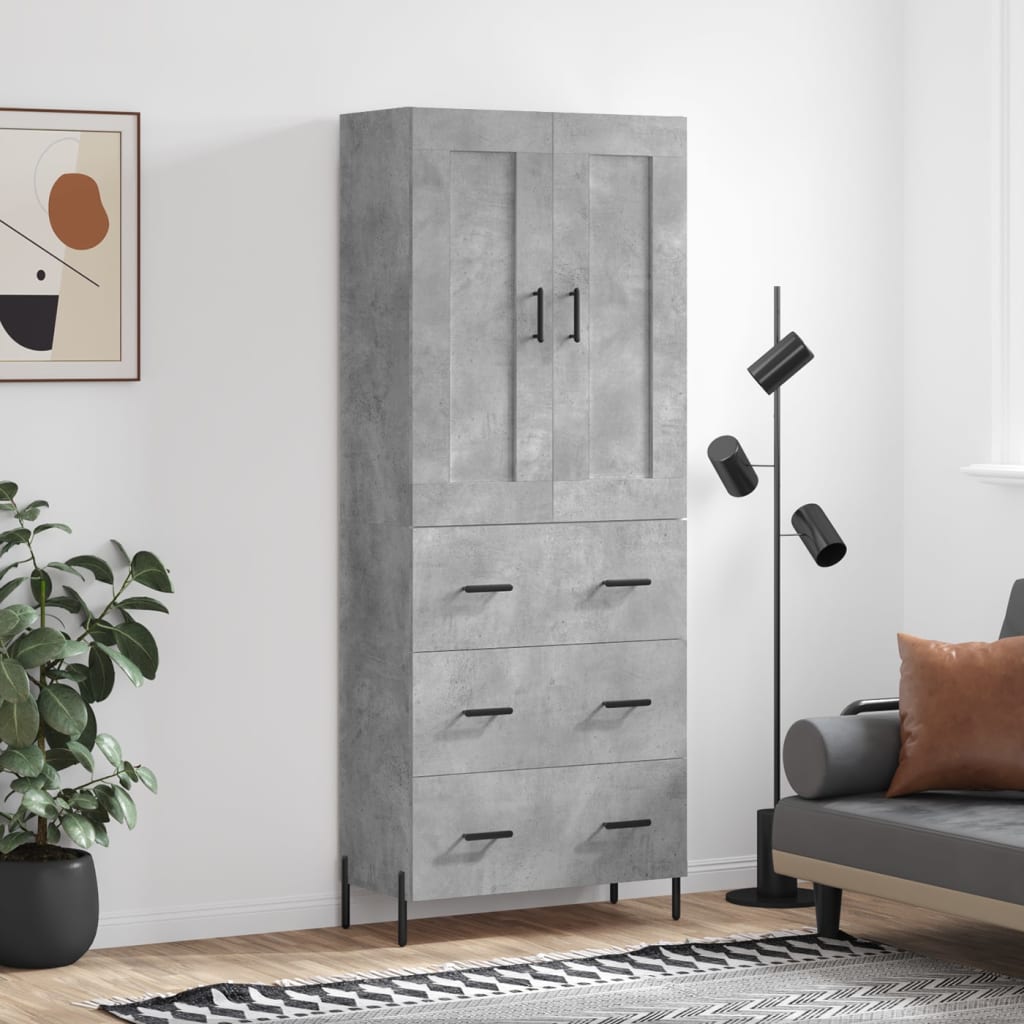 Hoge kast 69,5x34x180 cm bewerkt hout betongrijs