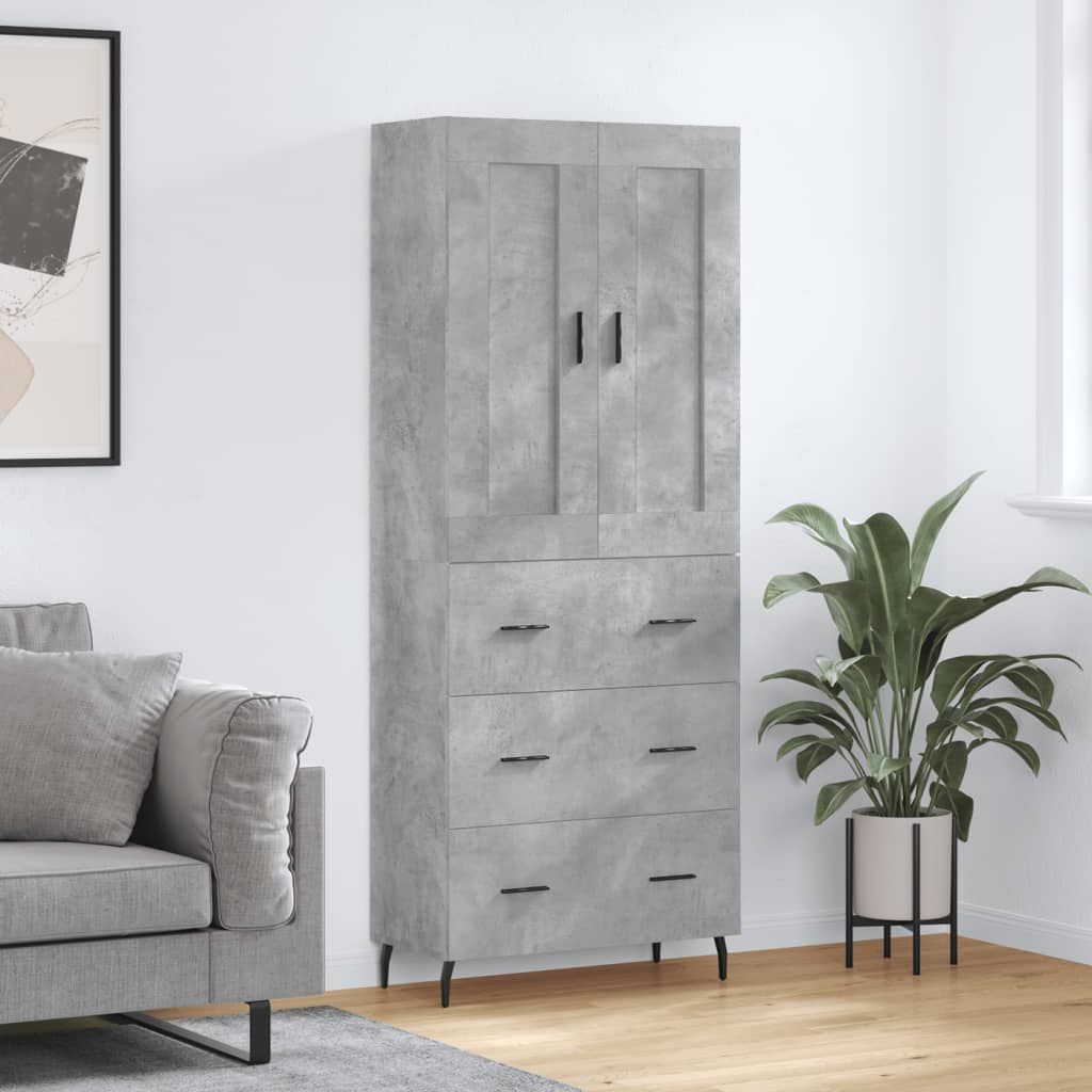 Hoge kast 69,5x34x180 cm bewerkt hout betongrijs