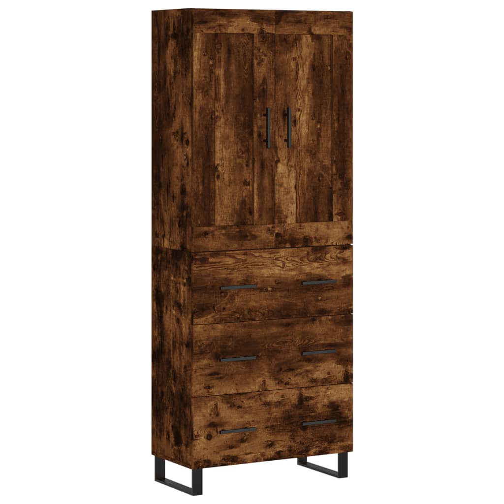 Hoge kast 69,5x34x180 cm bewerkt hout gerookt eikenkleurig – afbeelding 2