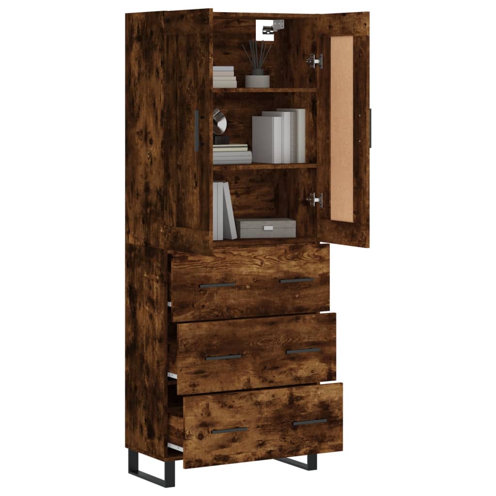 Hoge kast 69,5x34x180 cm bewerkt hout gerookt eikenkleurig – afbeelding 3