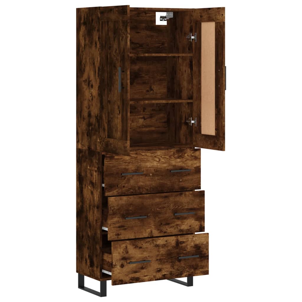 Hoge kast 69,5x34x180 cm bewerkt hout gerookt eikenkleurig – afbeelding 4