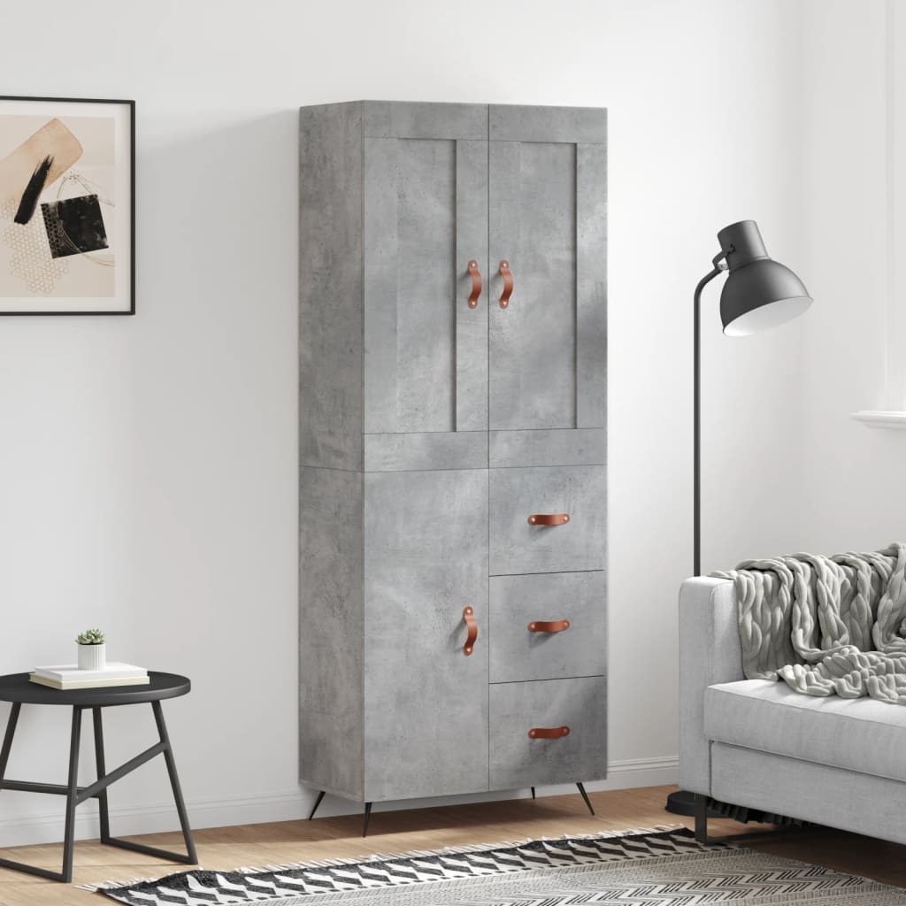 Hoge kast 69,5x34x180 cm bewerkt hout betongrijs
