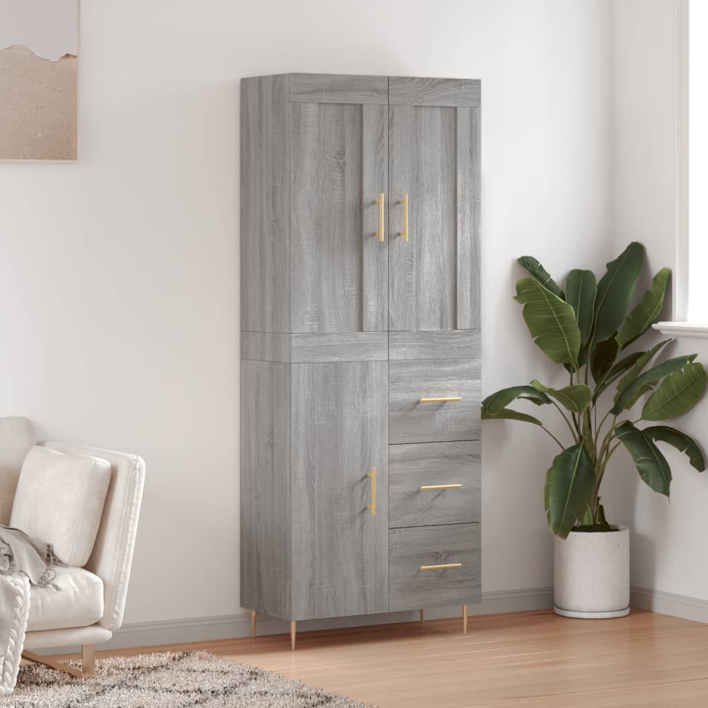 Hoge kast 69,5x34x180 cm bewerkt hout grijs sonoma eikenkleurig