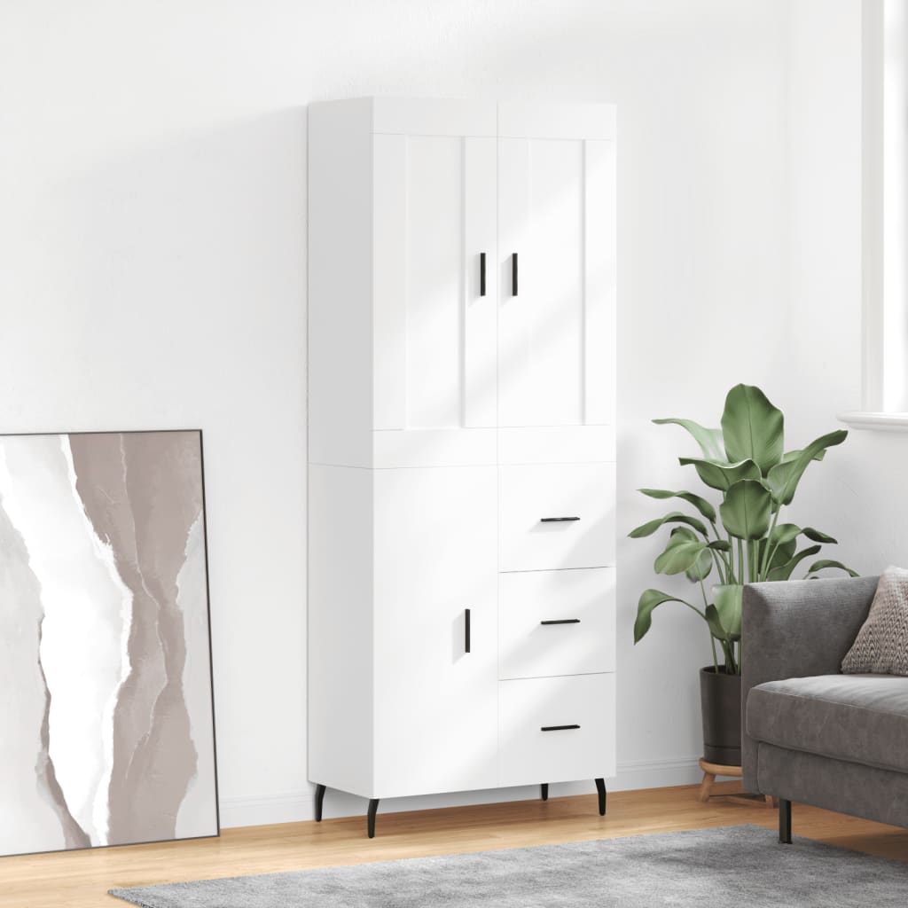 Hoge kast 69,5x34x180 cm bewerkt hout wit