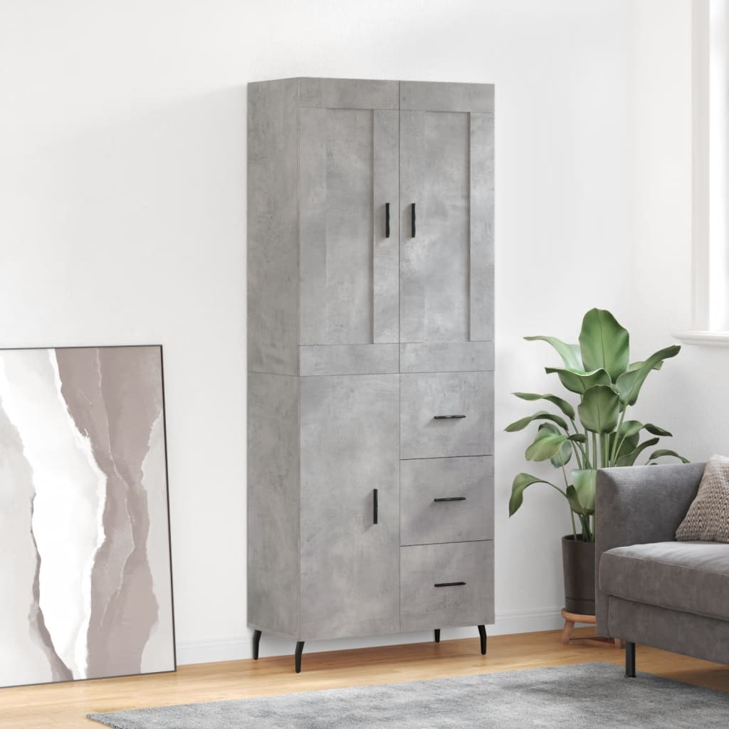 Hoge kast 69,5x34x180 cm bewerkt hout betongrijs