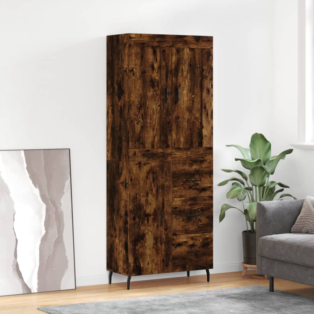 Hoge kast 69,5x34x180 cm bewerkt hout gerookt eikenkleurig