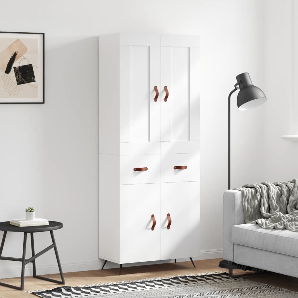 Hoge kast 69,5x34x180 cm bewerkt hout wit – afbeelding 1