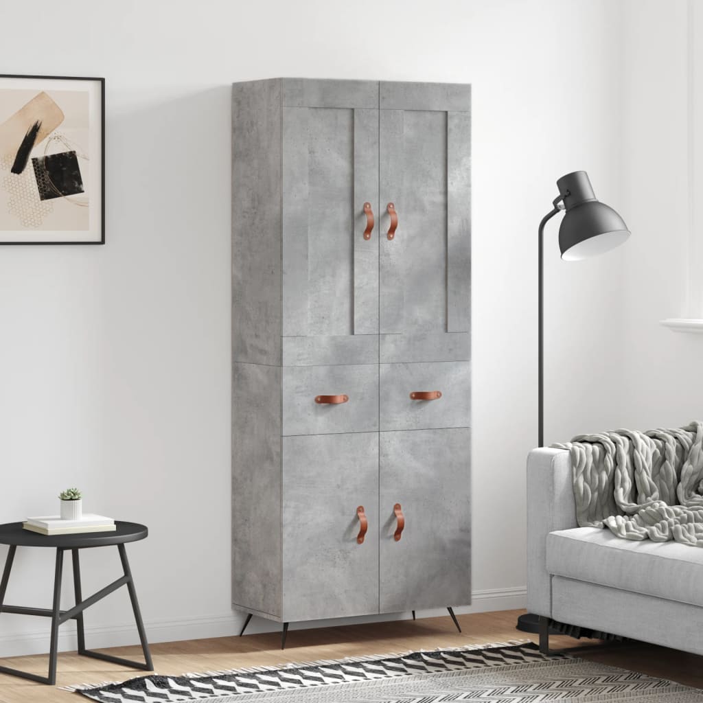 Hoge kast 69,5x34x180 cm bewerkt hout betongrijs