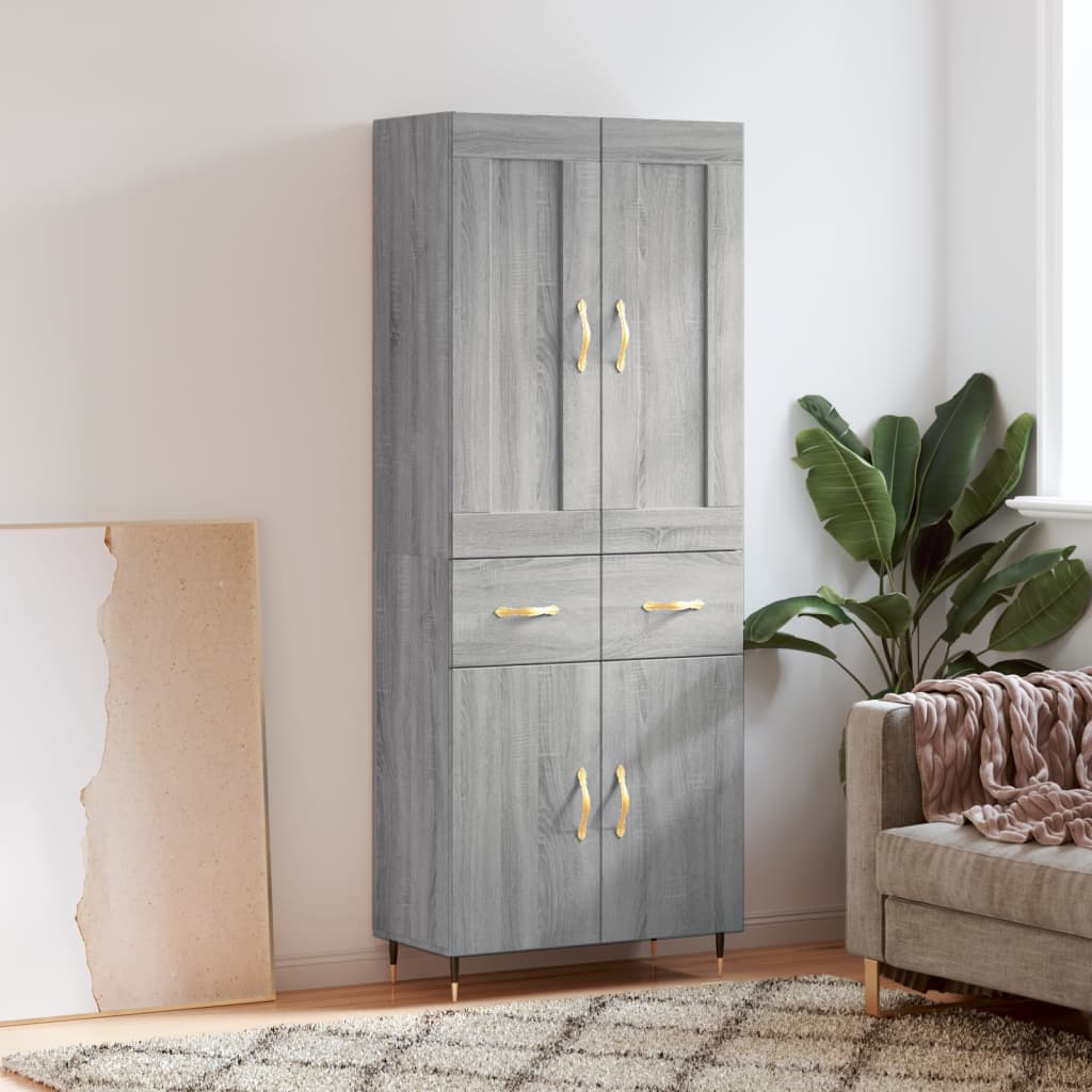 Hoge kast 69,5x34x180 cm bewerkt hout grijs sonoma eikenkleurig
