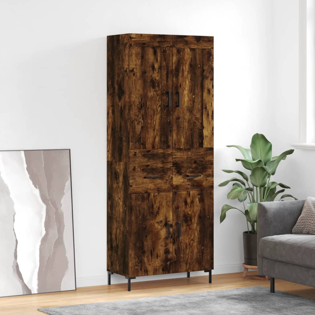 Hoge kast 69,5x34x180 cm bewerkt hout gerookt eikenkleurig