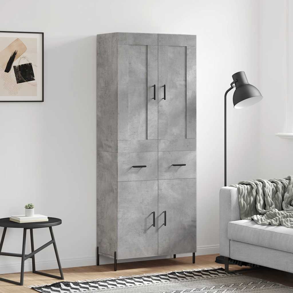 Hoge kast 69,5x34x180 cm bewerkt hout betongrijs – afbeelding 1