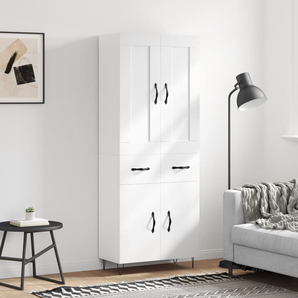Hoge kast 69,5x34x180 cm bewerkt hout wit