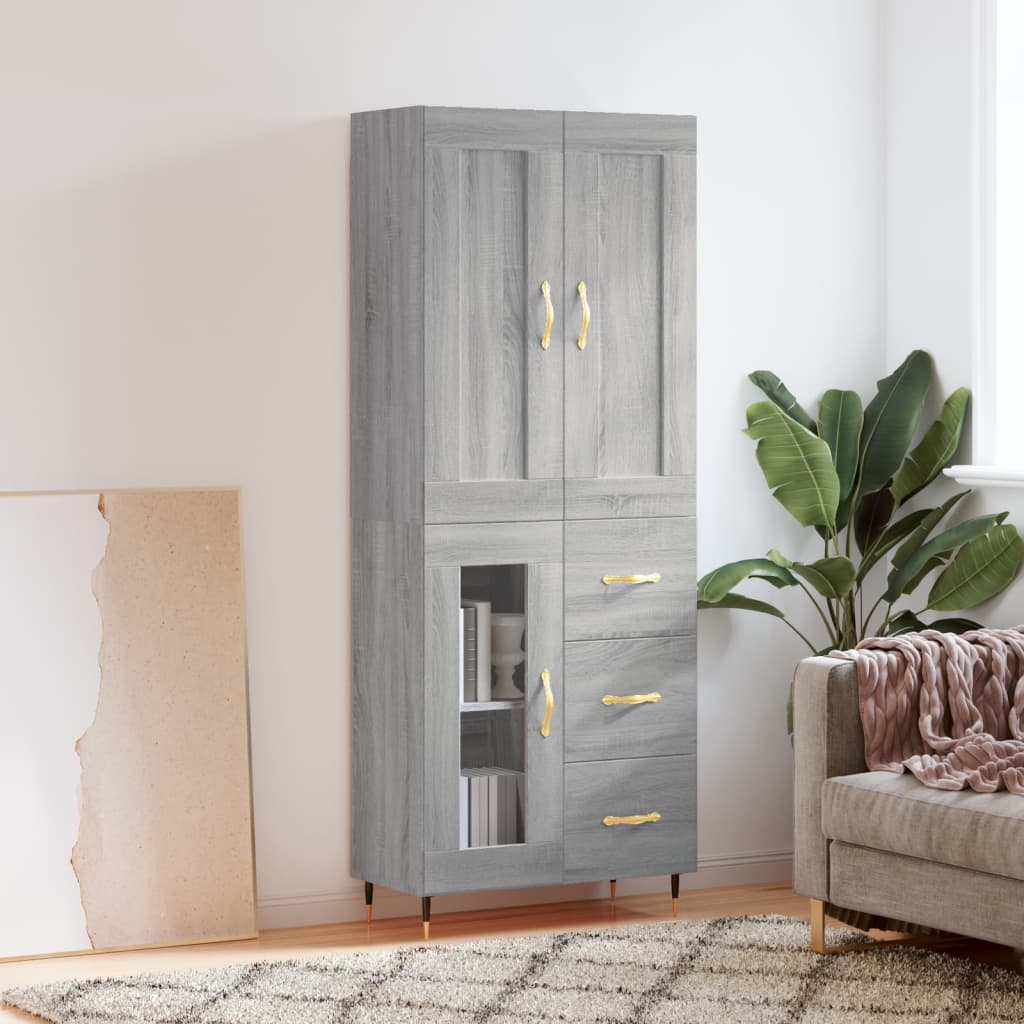 Hoge kast 69,5x34x180 cm bewerkt hout grijs sonoma eikenkleurig