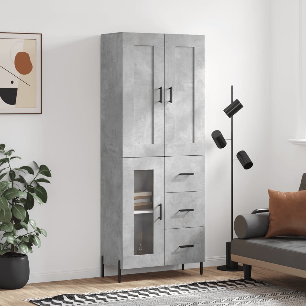 Hoge kast 69,5x34x180 cm bewerkt hout betongrijs – afbeelding 1