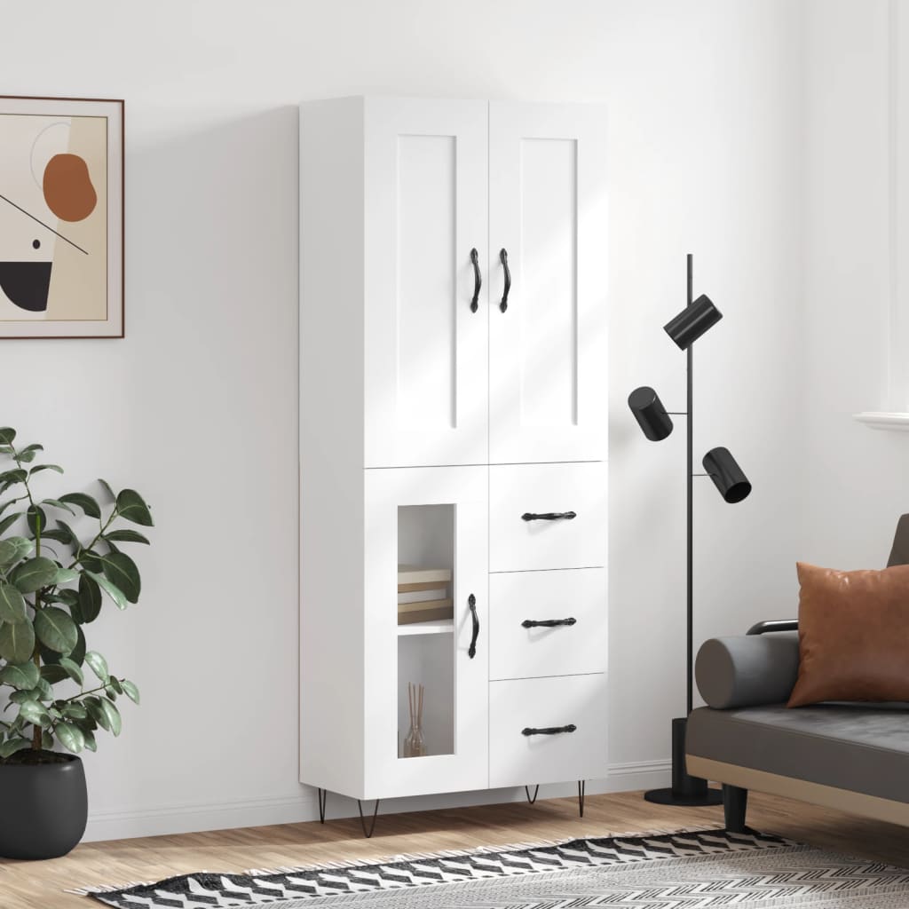 Hoge kast 69,5x34x180 cm bewerkt hout wit