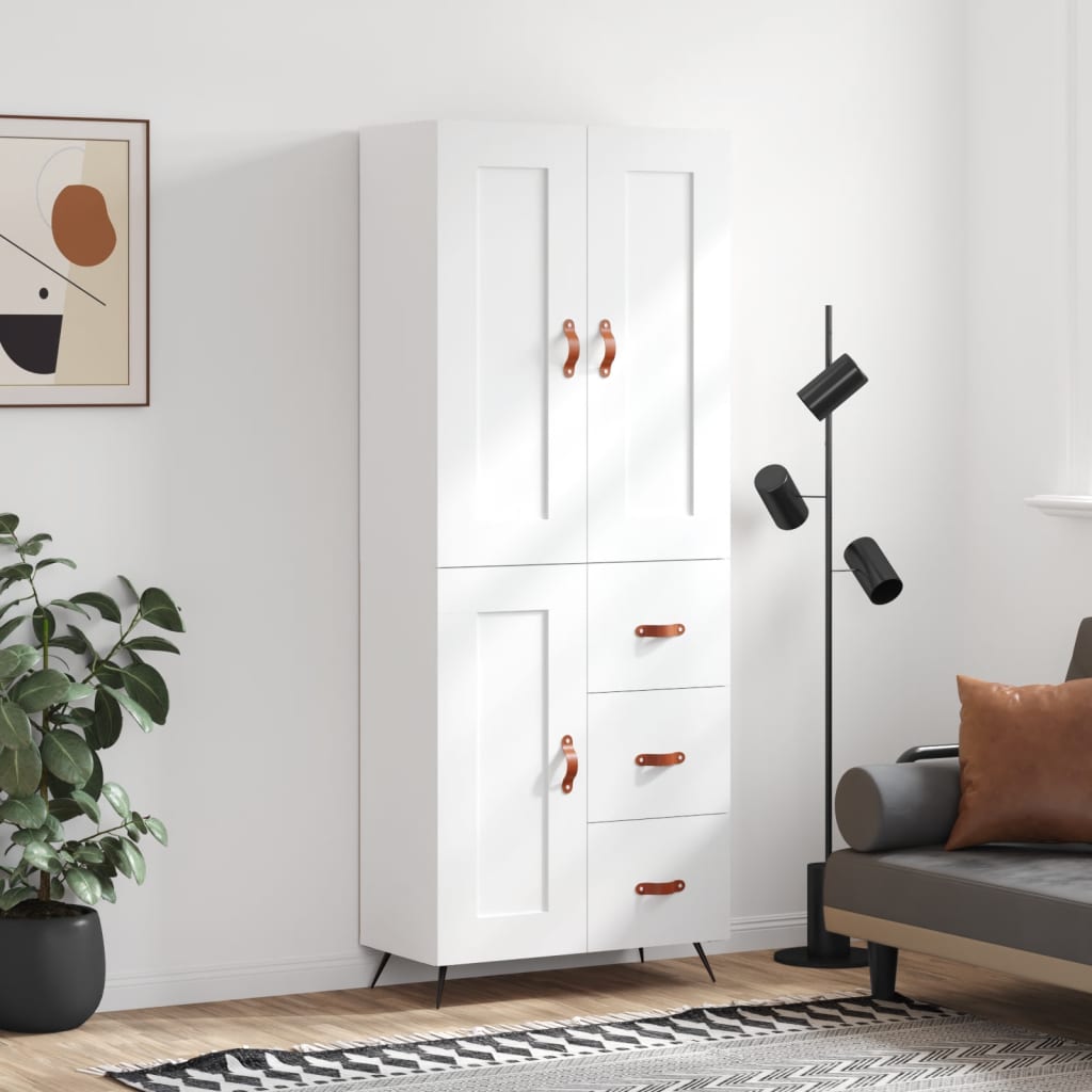 Hoge kast 69,5x34x180 cm bewerkt hout wit