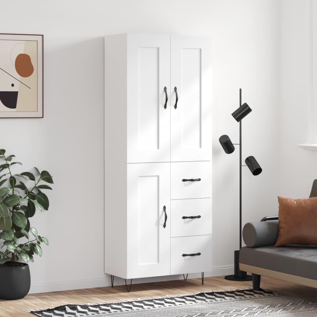 Hoge kast 69,5x34x180 cm bewerkt hout wit