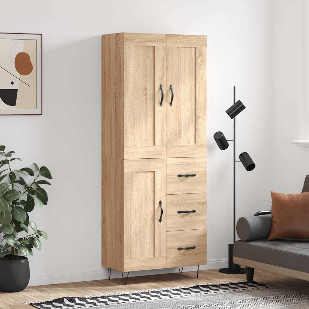 Hoge kast 69,5x34x180 cm bewerkt hout sonoma eikenkleurig – afbeelding 1
