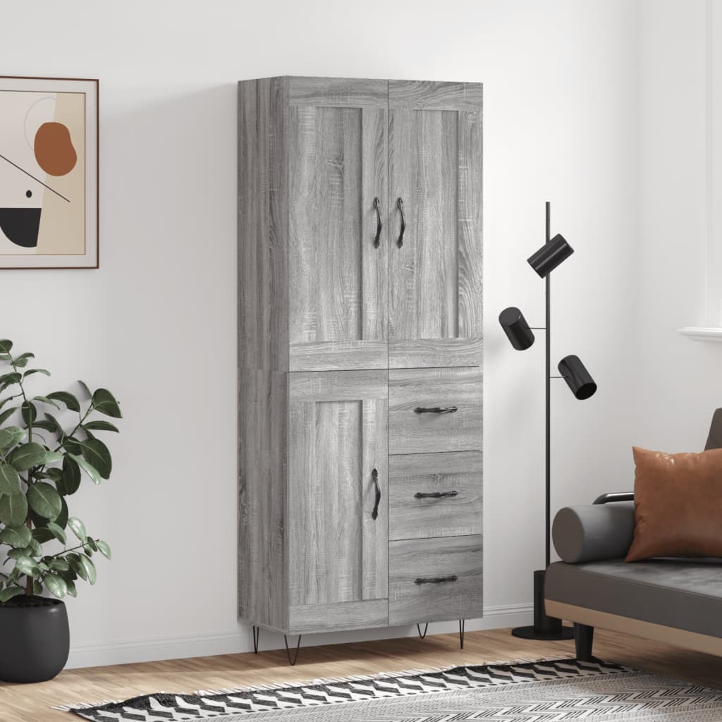 Hoge kast 69,5x34x180 cm bewerkt hout grijs sonoma eikenkleurig