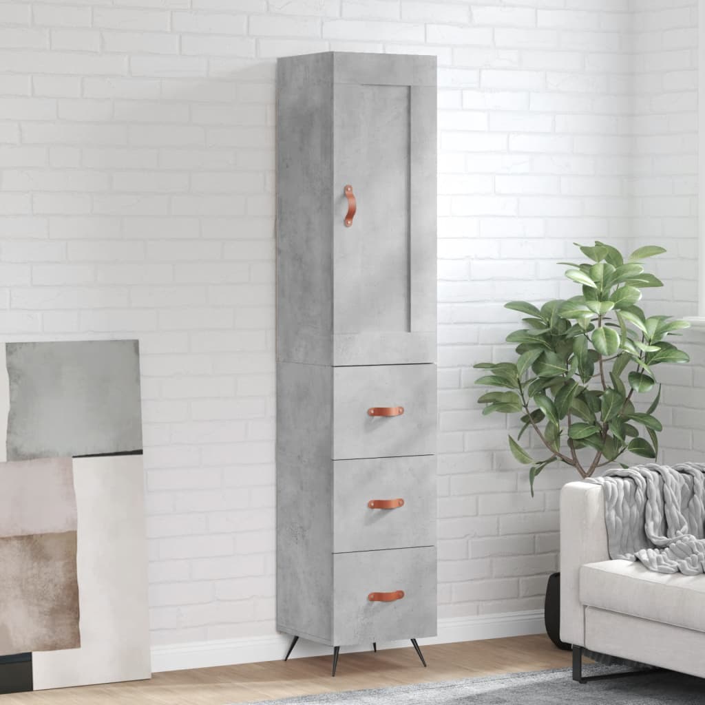 Hoge kast 34,5x34x180 cm bewerkt hout betongrijs
