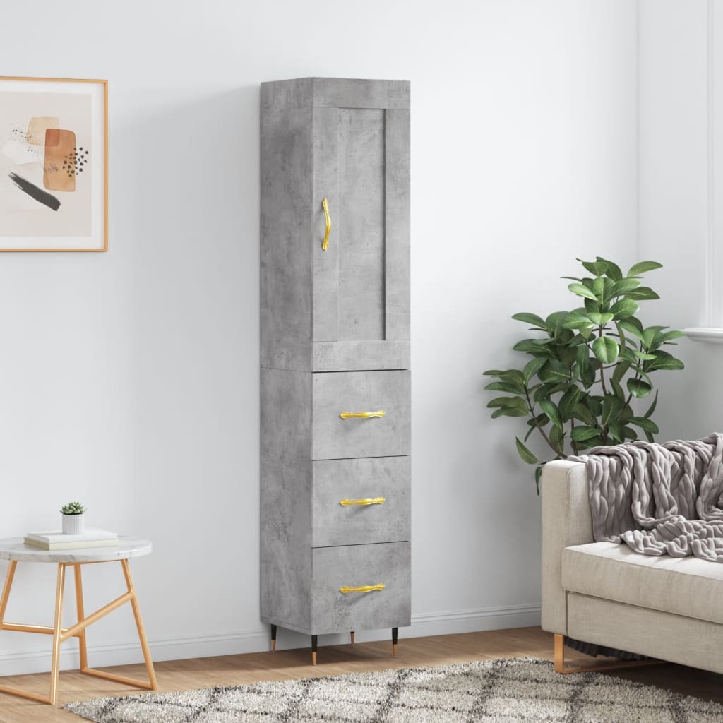 Hoge kast 34,5x34x180 cm bewerkt hout betongrijs