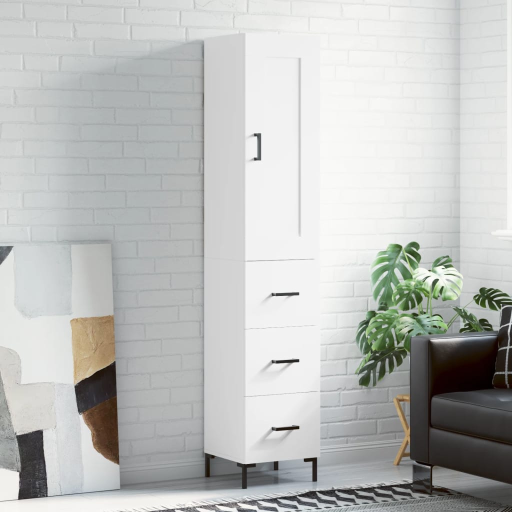 Hoge kast 34,5x34x180 cm bewerkt hout wit