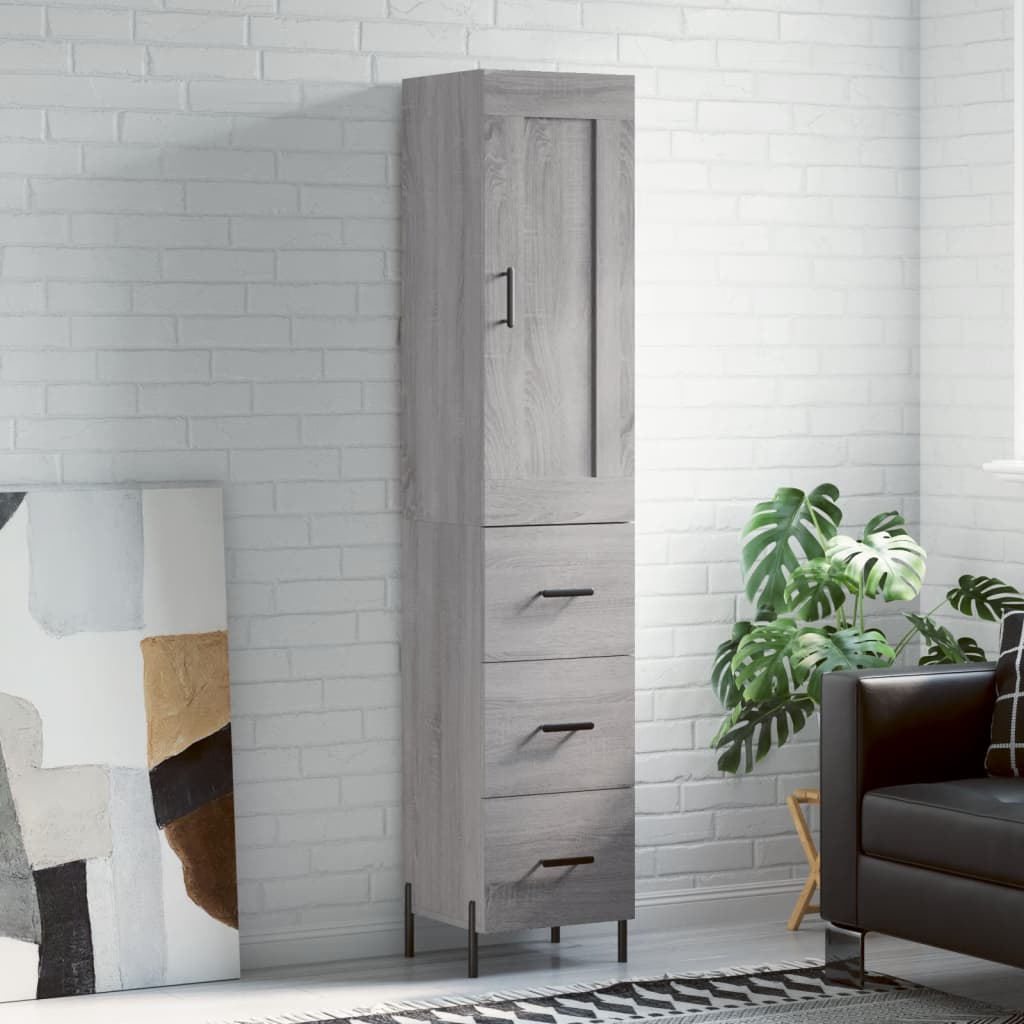 Hoge kast 34,5x34x180 cm bewerkt hout grijs sonoma eikenkleurig