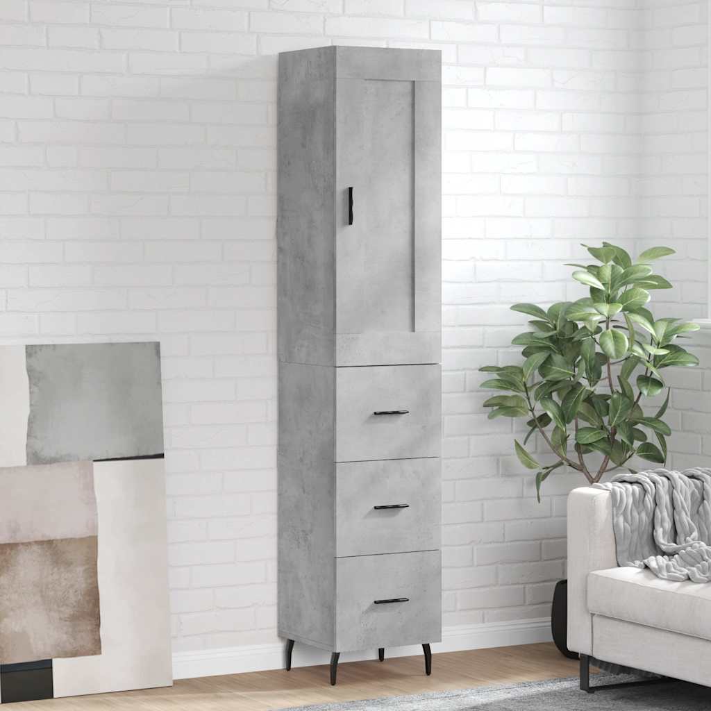 Hoge kast 34,5x34x180 cm bewerkt hout betongrijs