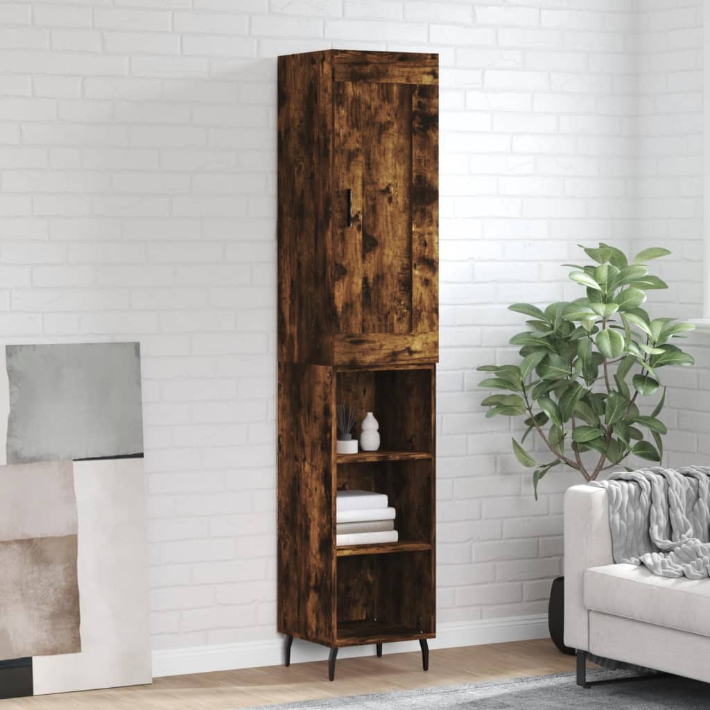 Hoge kast 34,5x34x180 cm bewerkt hout gerookt eikenkleurig – afbeelding 1