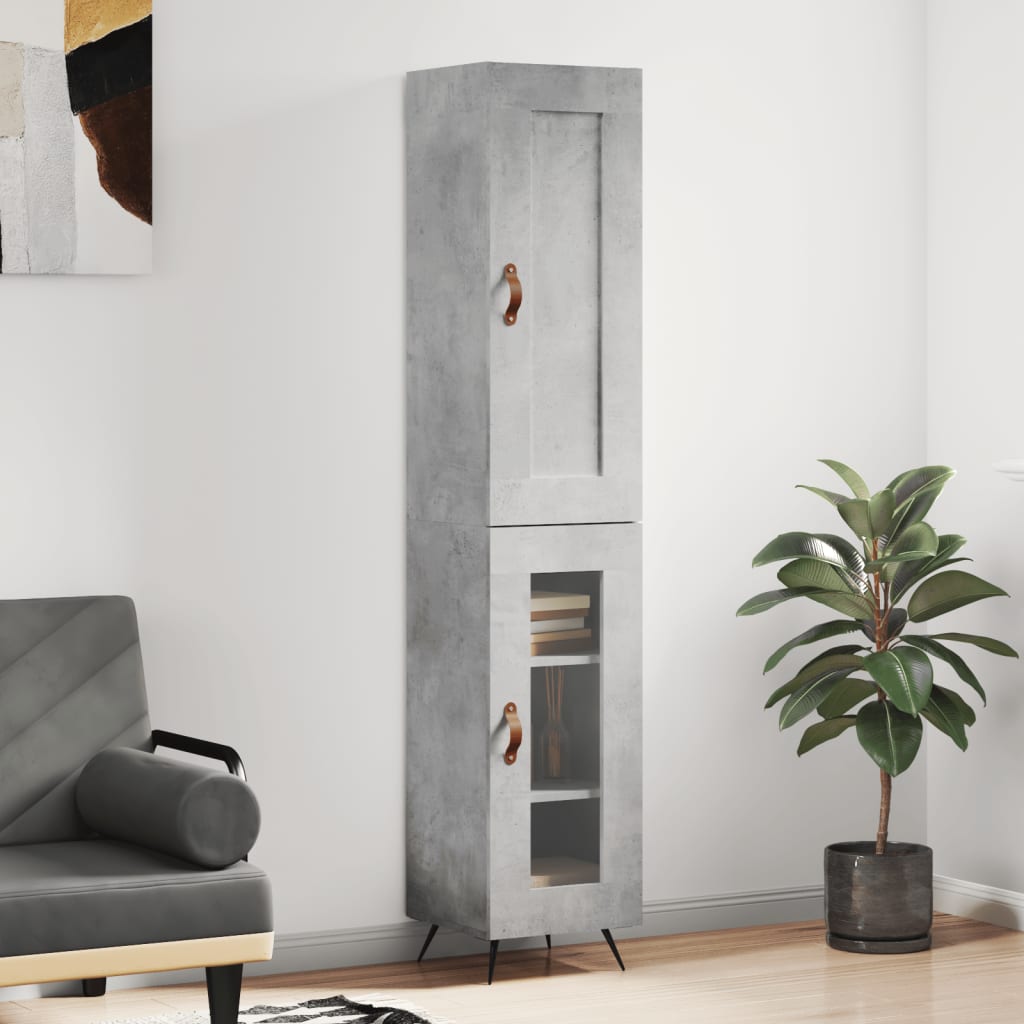 Hoge kast 34,5x34x180 cm bewerkt hout betongrijs