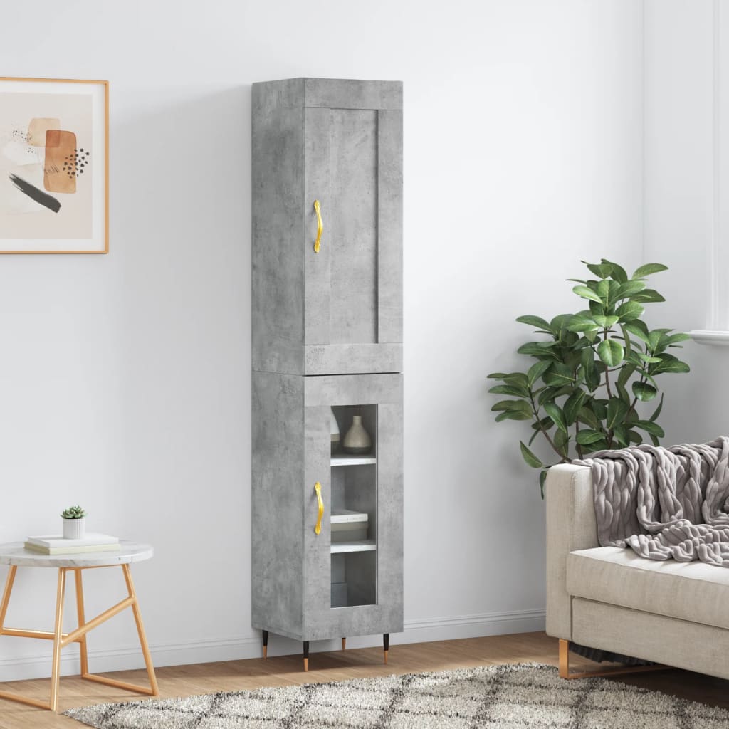 Hoge kast 34,5x34x180 cm bewerkt hout betongrijs