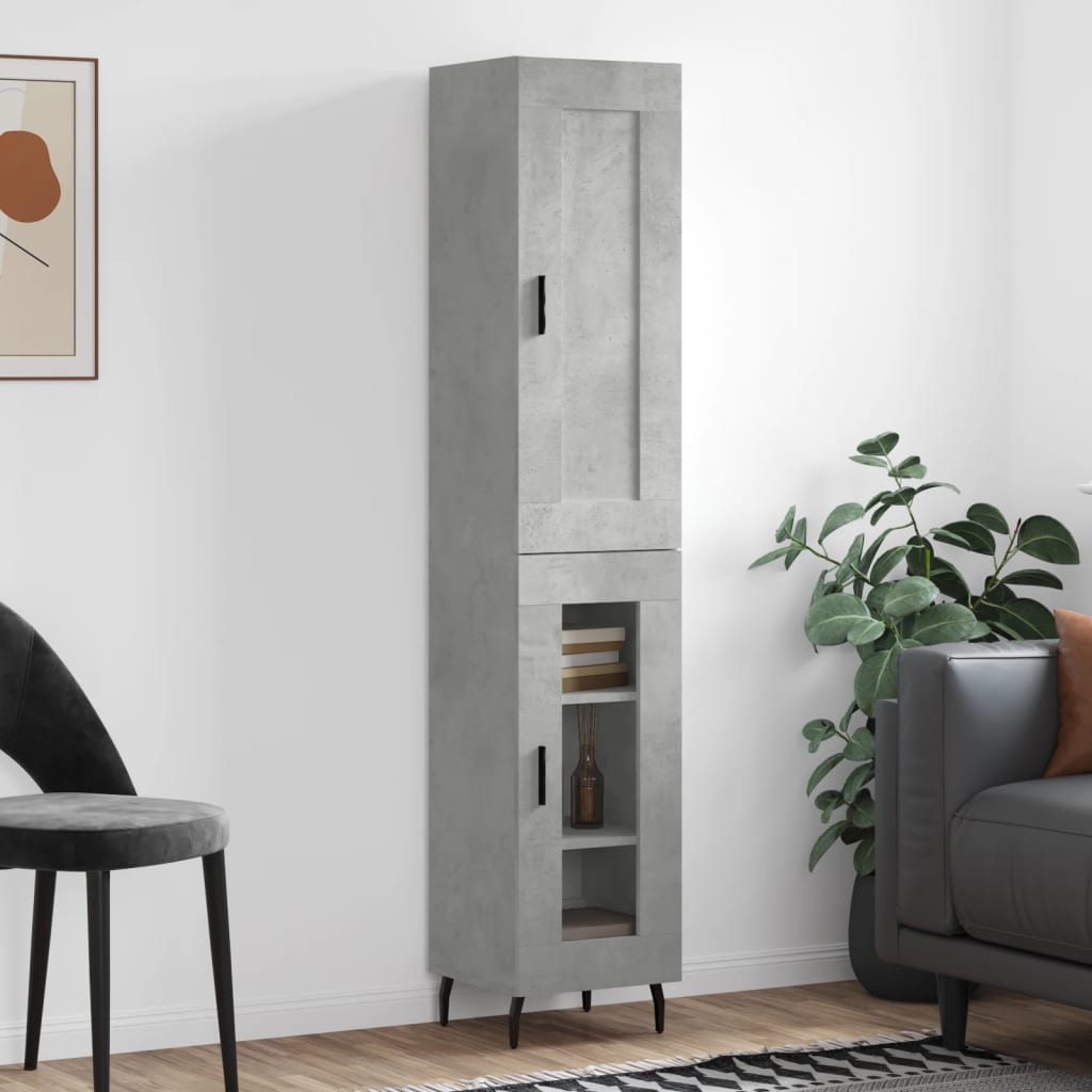 Hoge kast 34,5x34x180 cm bewerkt hout betongrijs