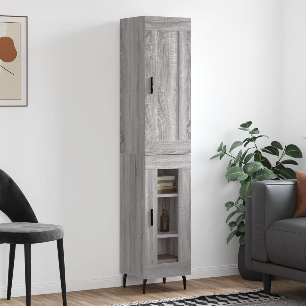 Hoge kast 34,5x34x180 cm bewerkt hout grijs sonoma eikenkleurig