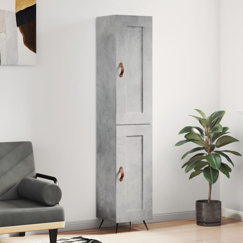 Hoge kast 34,5x34x180 cm bewerkt hout betongrijs