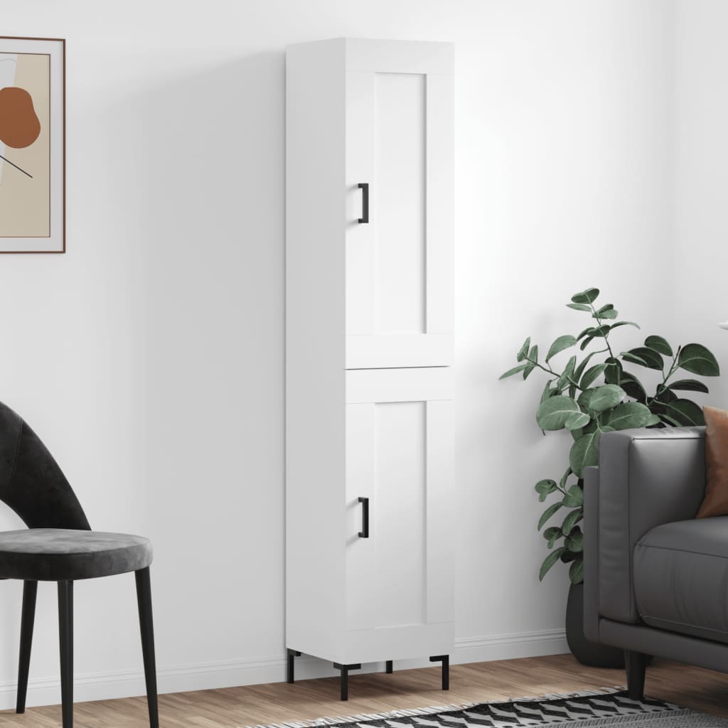 Hoge kast 34,5x34x180 cm bewerkt hout wit