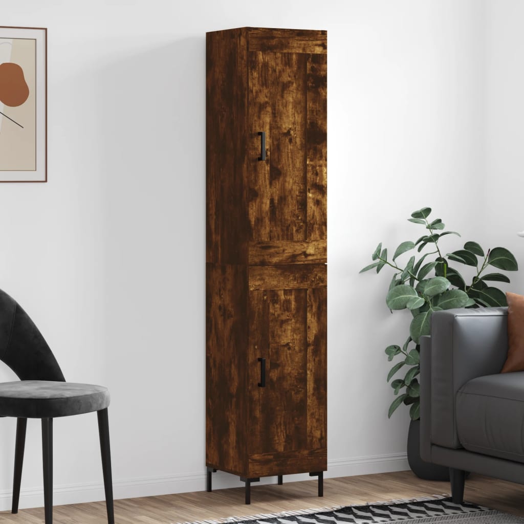 Hoge kast 34,5x34x180 cm bewerkt hout gerookt eikenkleurig – afbeelding 1