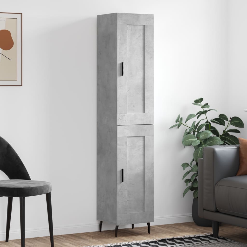 Hoge kast 34,5x34x180 cm bewerkt hout betongrijs