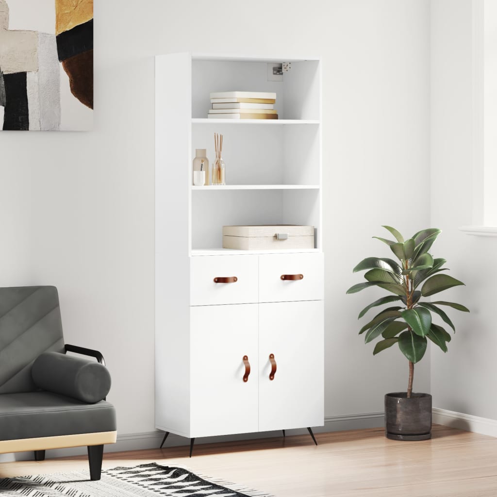 Hoge kast 69,5x34x180 cm bewerkt hout wit – afbeelding 1