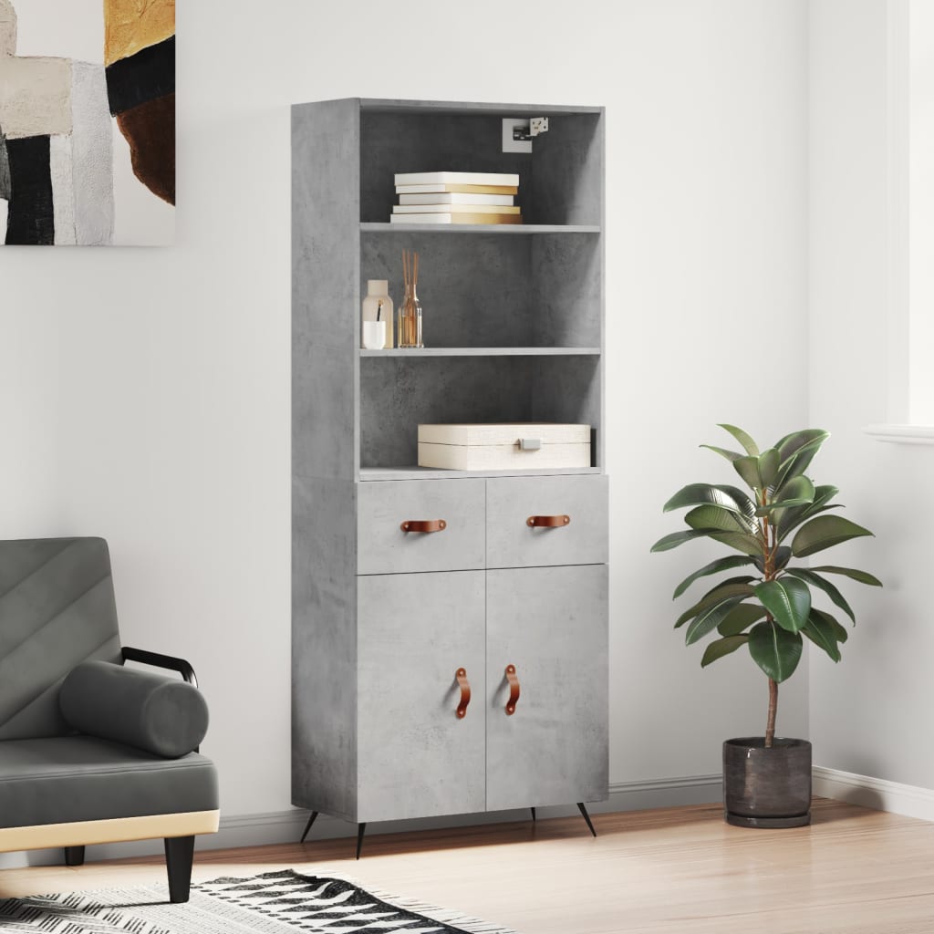 Hoge kast 69,5x34x180 cm bewerkt hout betongrijs – afbeelding 1