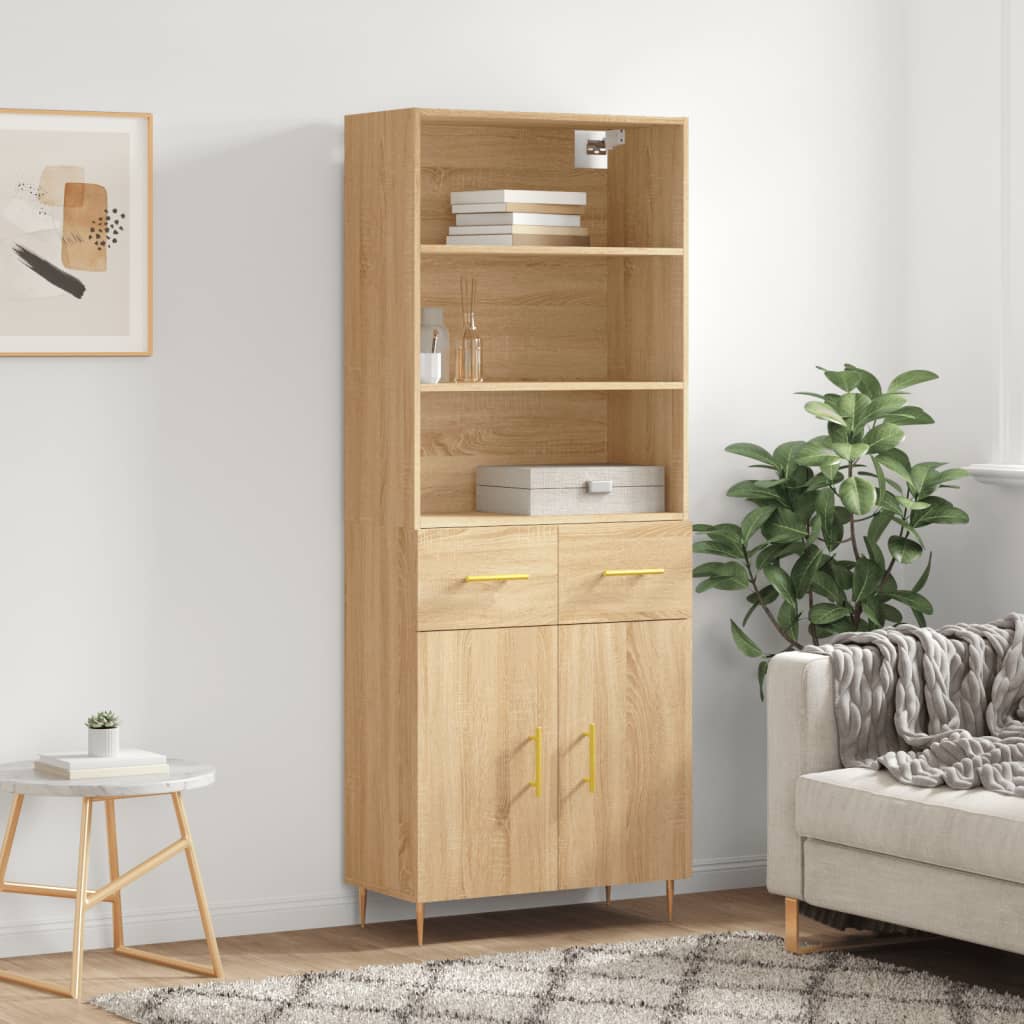Hoge kast 69,5x34x180 cm bewerkt hout sonoma eikenkleurig – afbeelding 1
